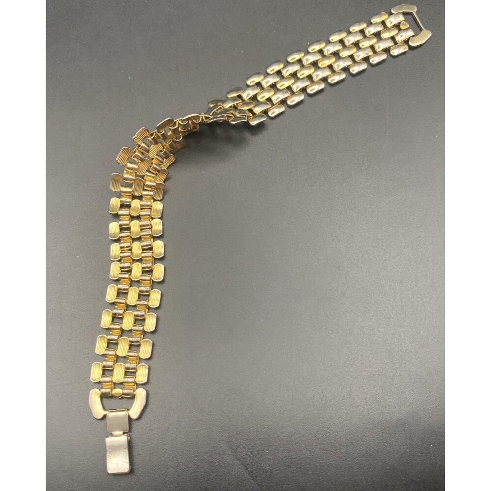 Vintage Bracelet Gold Plated Strap Maillon Brick Link 7.25" x 5/8" LOOK READ - Picture 3 of 12